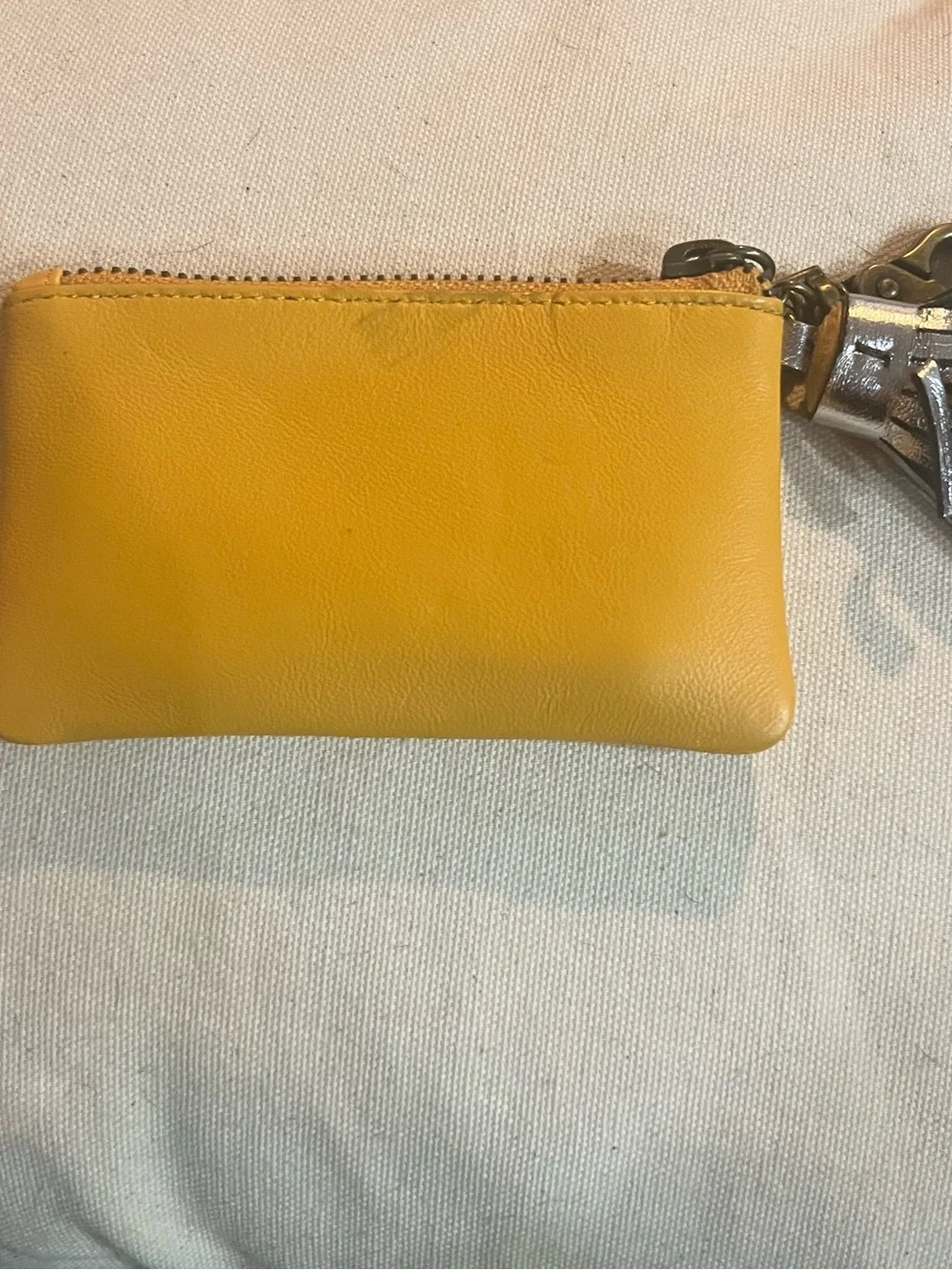 Anthropologie Monogram “K” Leather Coin Pouch Keychain Tassel Mustard Yellow NWT